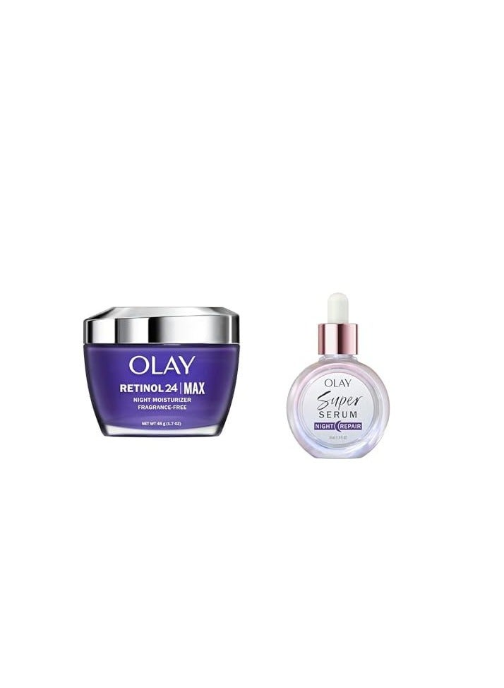 Olay Retinol 24 Max Moisturizer (1.7 oz) Super Serum Night Repair (1.0 oz)