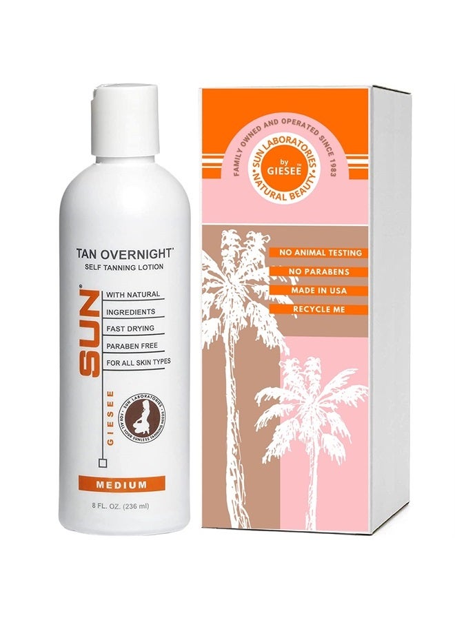 Sun Laboratories Tan Overnight Self-Tanning Lotion for Body and Face - Sunless Tan Golden Glow - Medium - 8 fl oz Bottle