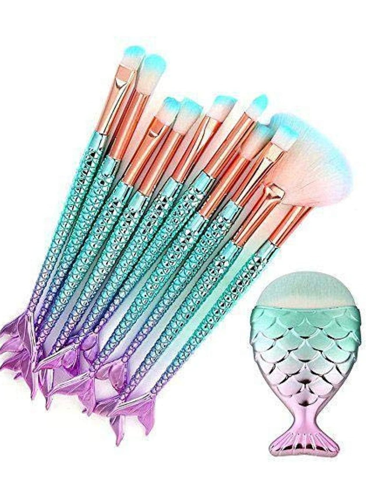 ORiTi 3D Mermaid Makeup Brush Cosmetic Brushes Eyeshadow Eyeliner Blush Brushes Makeup Brushes Set, 11 Pieces