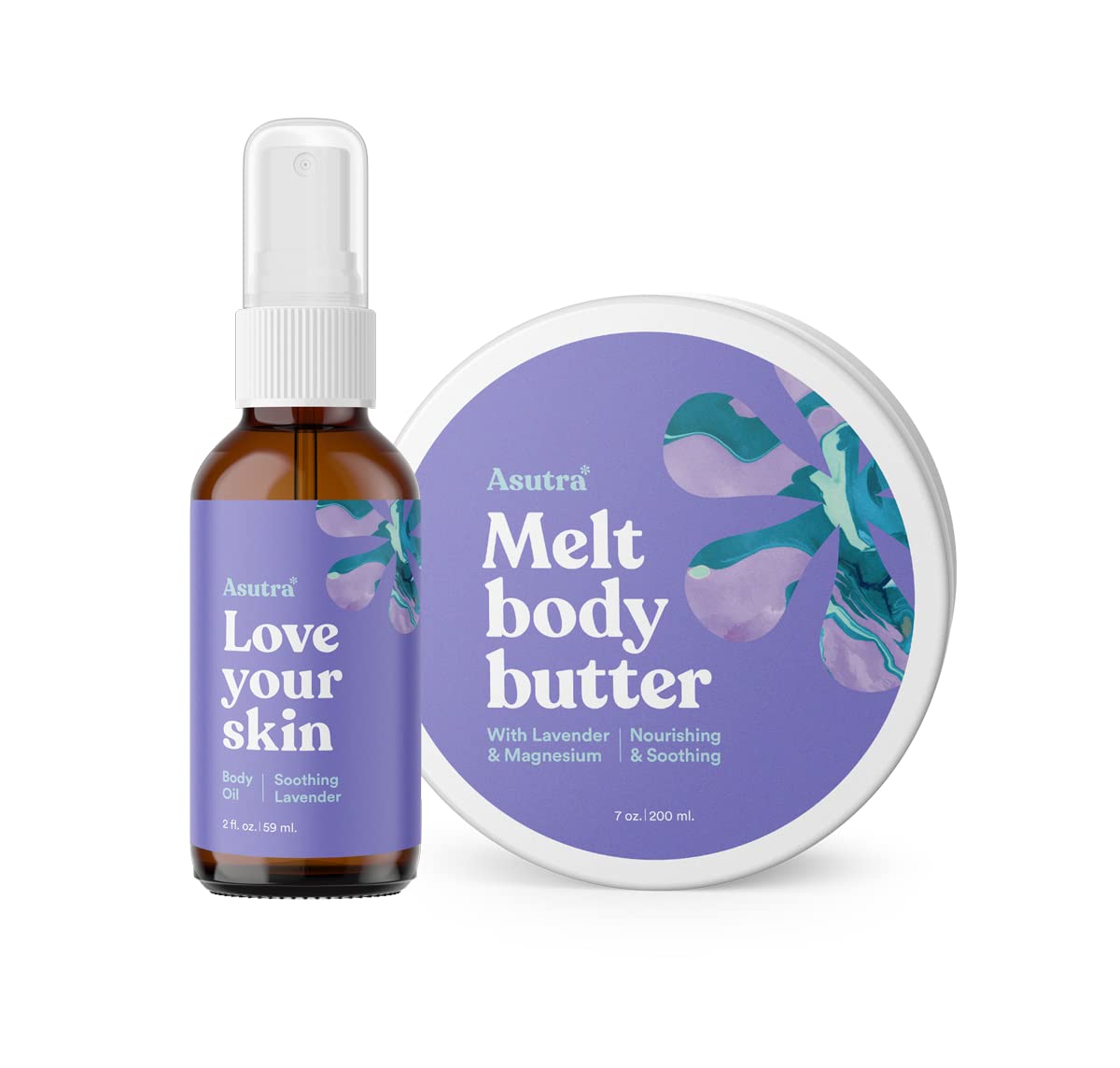 ASUTRA Lavender Gift Set â€“ 7 oz Magnesium Body Butter with Lavender, 2 oz Body Oil, Soothing and Hydrating Skincare with Aromatherapy