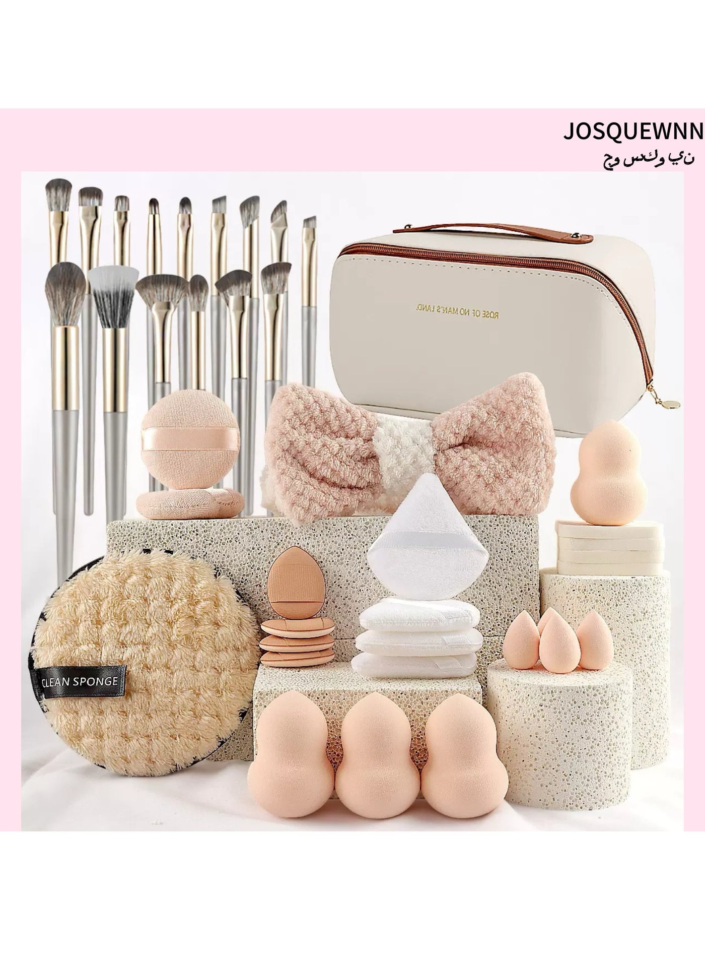 Makeup Brush Set 36 Pcs Makeup Tool Set, Premium Synthetic Foundation Powder Concealers Eye Shadows Blush Makeup Brushes Powder Puff, Pink, 36 Piece Set.
