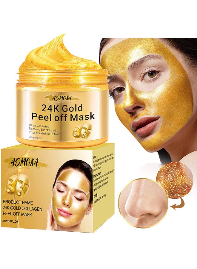 24K Gold Collagen Peel Off Mask, Blackhead Remover Mask, Gold Peel Off Mask For Lifting And Smoothing, Skin Radiance, Replenish Collagen For Skin, Gold Facial Mask