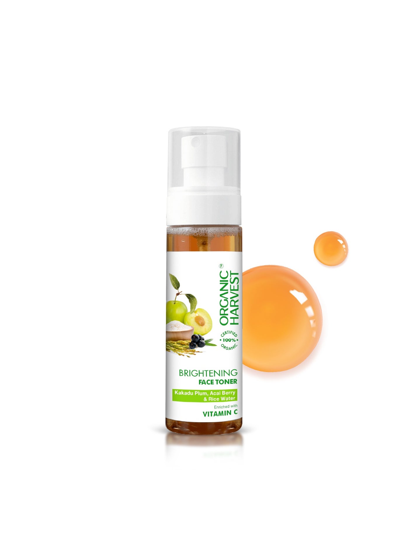 Organic Harvest Brightening Face Toner For Glowing & Blemish Free Skin, Infused With Kakadu Plum & Acai Berry, 100% American Certified Organic, Paraben & Sulphate Free – 100ml