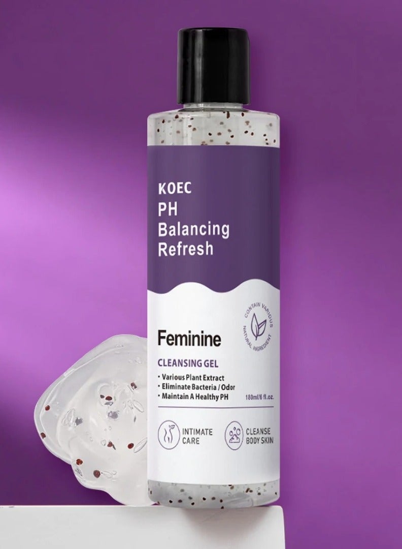 180ml PH Balancing Refresh Feminine Cleansing Gel Natural Feminine Hygiene Solution for Gentle Cleansing Odor Control and Skin Nourishment pH Balance Body Wash for All Skin Types Feminine Care Shower Gel