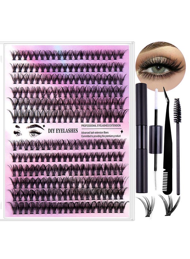 DIY Eyelashes-Segmented false eyelash set 240 clusters, 30D 40D Mix Lash Clusters, with Double Headed Glue, Tweezers, and Eyelash Brush, Eyelash Extension Kit, Enlarge Eyes Naturally,Curl Eyelash