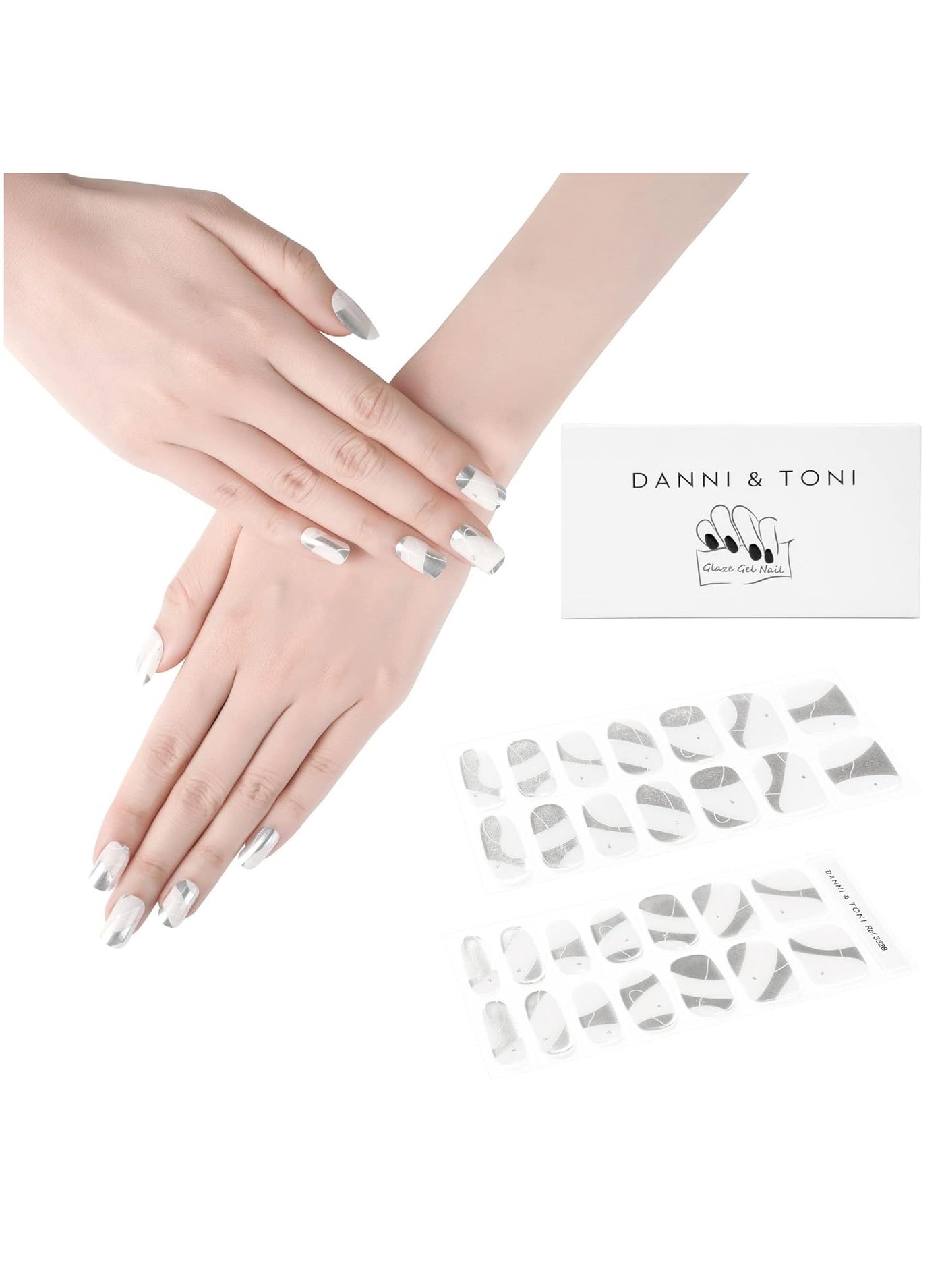 DANNI & TONI Semi Cured Gel Nail Strips French (Happy-Go-Lucky) Nude Gel Nail Stickers with White Tips 28 Stickers