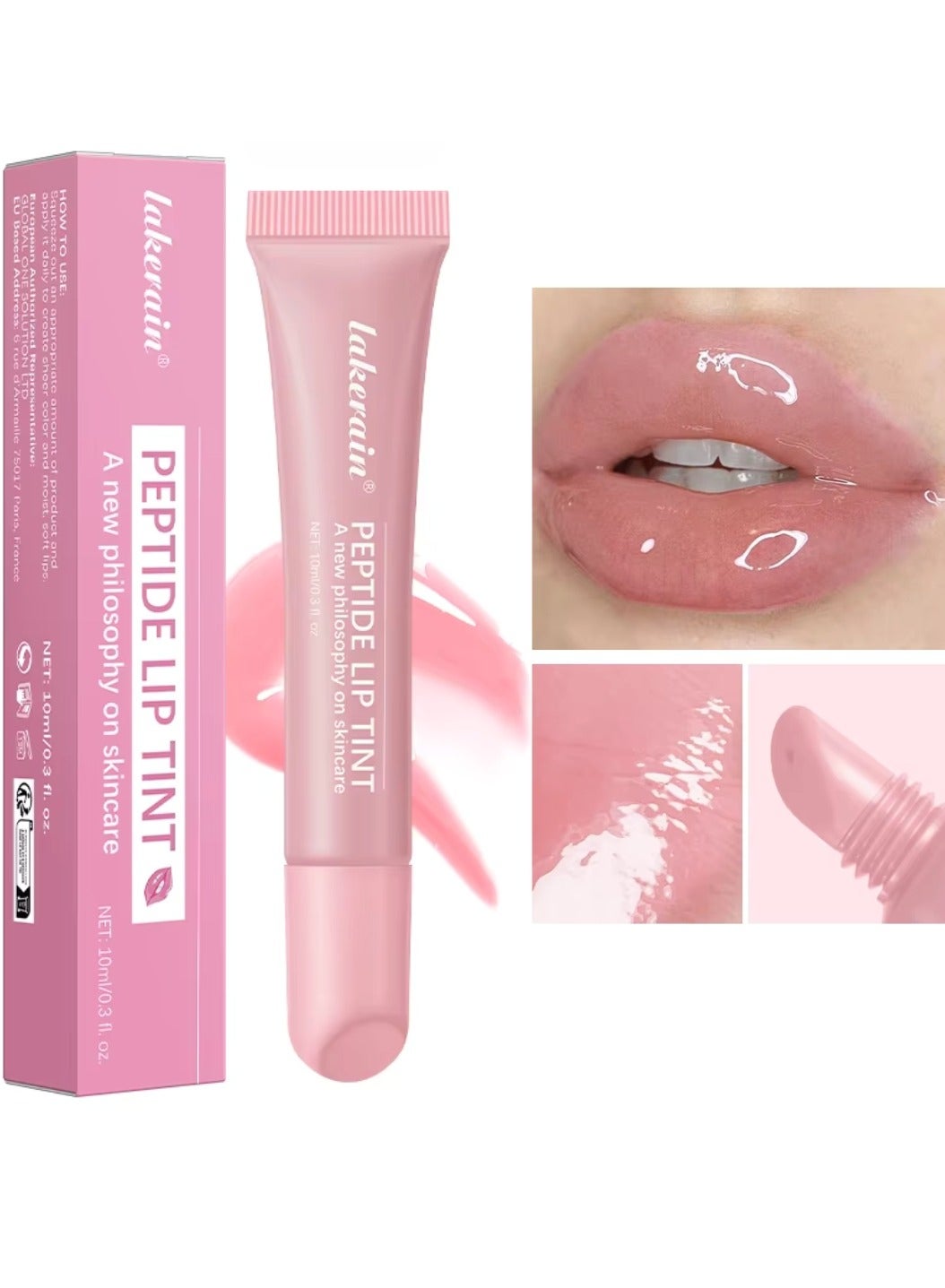 Peptide Lip Tint 2 in 1 Lip Gloss and Lip Treatment Plumper and Softer Lips Restore Replenish Dry Lips Lip Color Lipstick Lip Gloss Hydrating Moisturizing Lip Gloss 10ml Pure Pink 01
