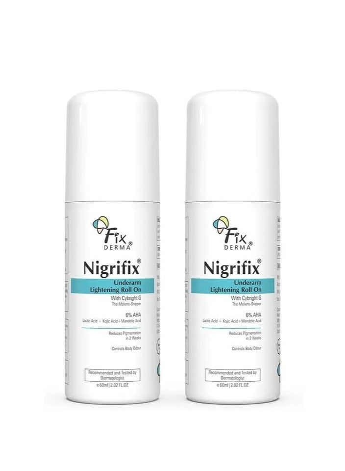 Nigrifix Underarm Lightening Roll on with 6% AHA, Lactic Acid & 1% Mandelic Acid & Kojic Acid | Brightens Skin & Exfoliates Underarm | For Sensitive Skin - 120ml (Pack of 2)
