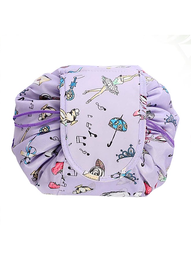 Make up Bag Drawstring Travel Cosmetic Bag Round Magic Toiletry Beauty Kit Pouch Music Design Purple