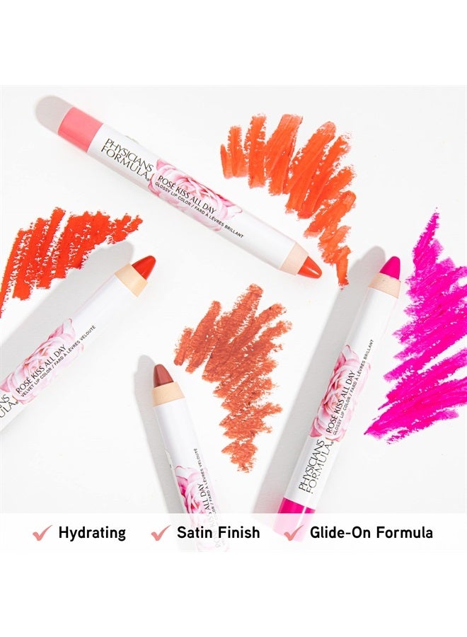 Rosé Kiss All Day Glossy Lipstick Lip Color Makeup, Red Xoxo | Dermatologist Tested, Clinicially Tested
