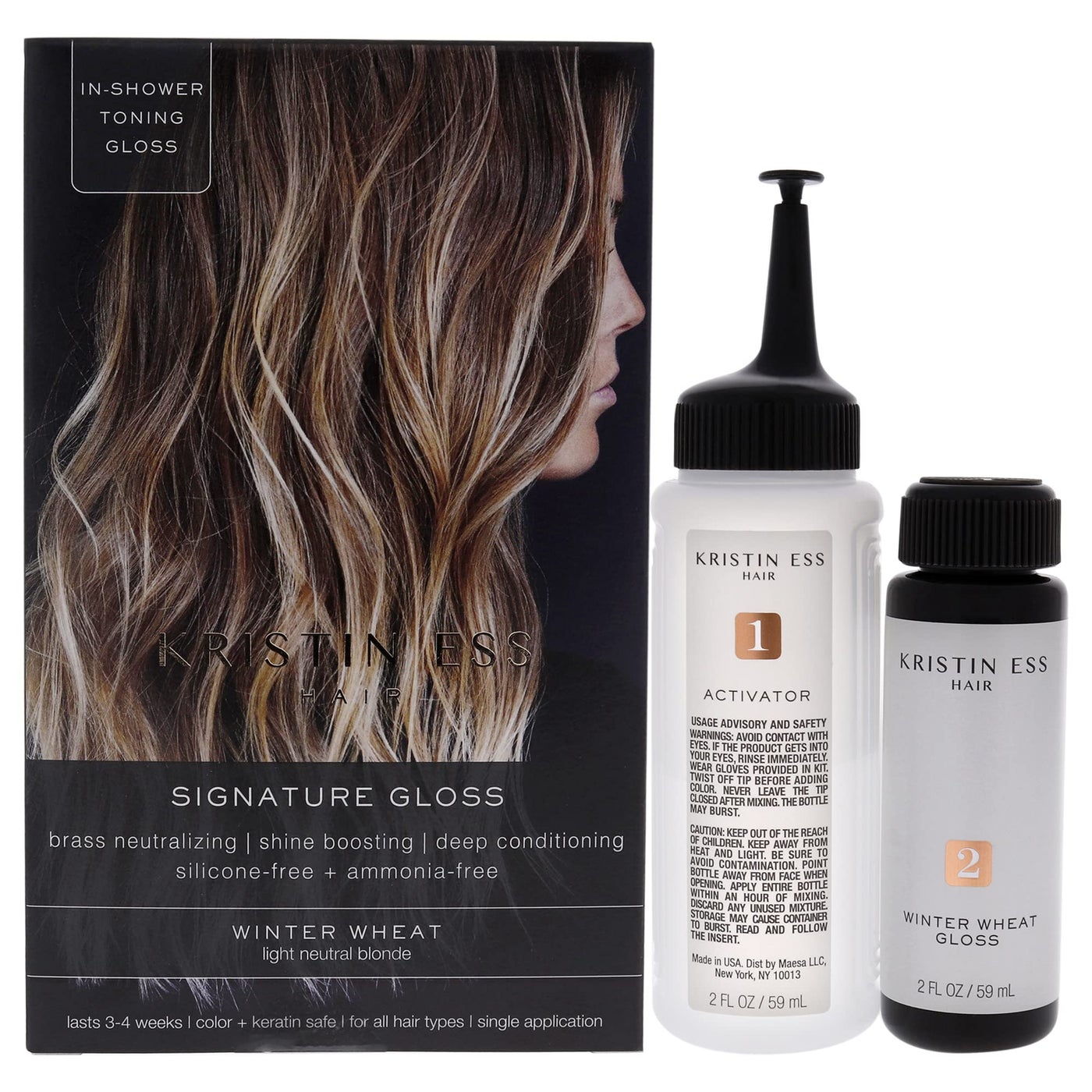 Kristin Ess Light Blonde Hair Dye Gloss Treatment in Winter Wheat - 4 Wk Semi Permanent Hair Dye Glaze for Light Blonde Color + Vibrant Shine - Anti Brass Conditioning Gloss Toner for Women - Vegan