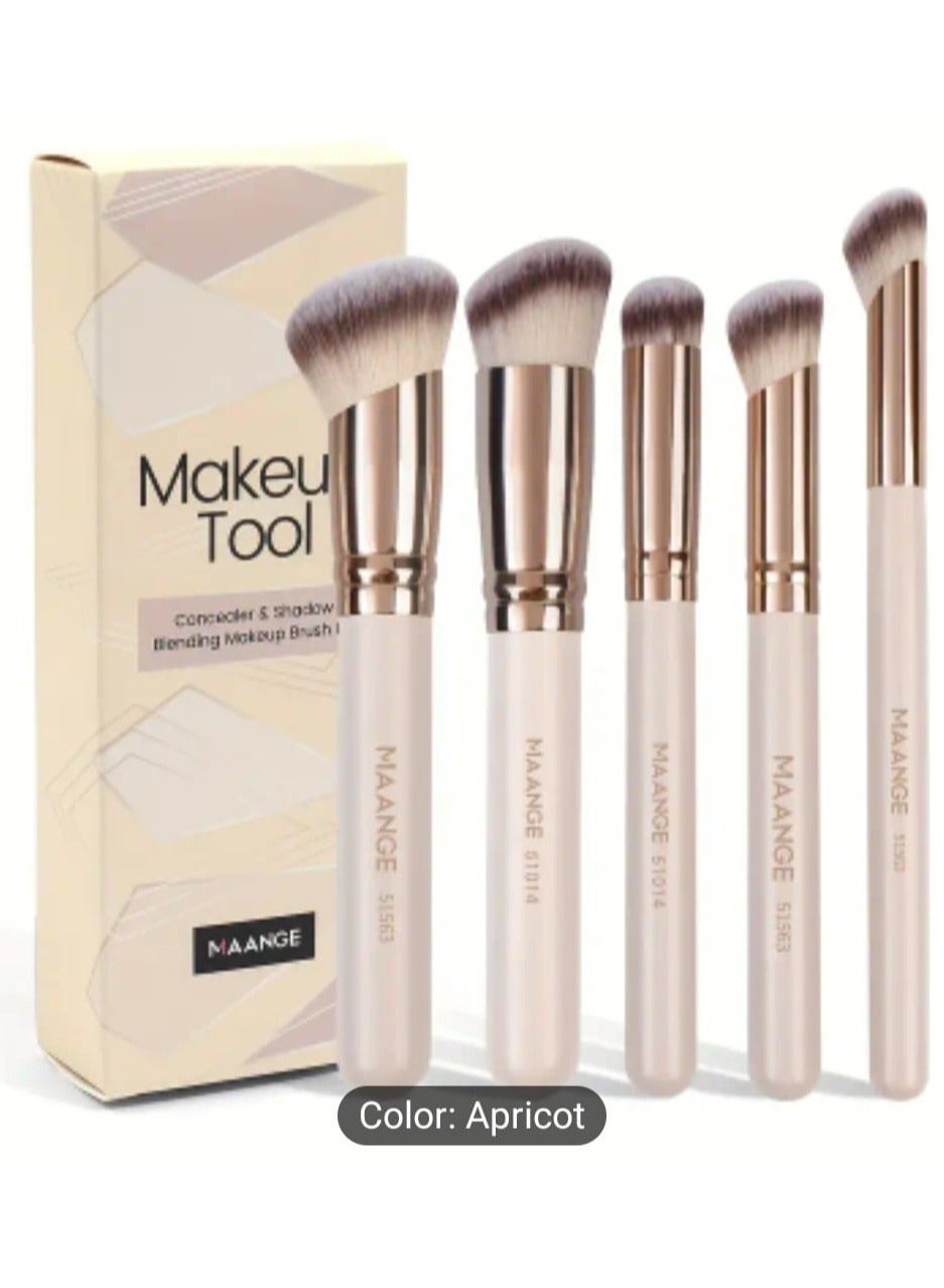 5 Pcs Makeup Brush Set, Includes Blush, Foundation & Counter Brushes- Portable Travel Kit For All Skin Types