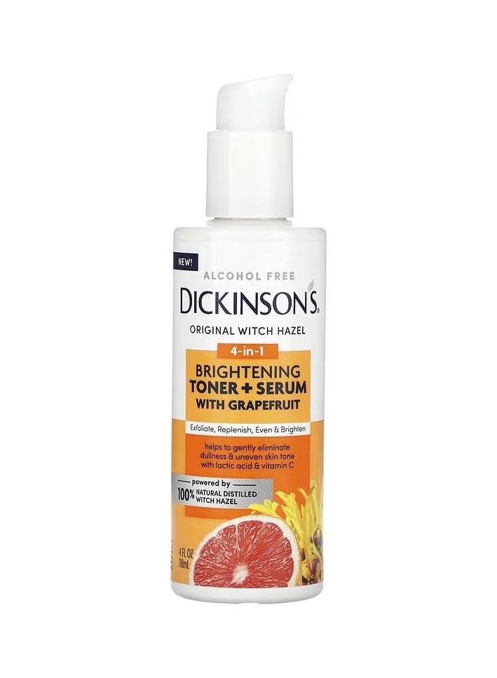 Original Witch Hazel, 4-In-1 Brightening Toner + Serum with Grapefruit, Alcohol Free, 4 fl oz (118 ml)