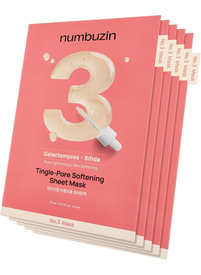 No.3 Sheet Mask | 5 Sheets | Tingle-Pore Softening Sheet Mask | Pore Minimizing, Skin Softening Face Mask with Bifidax | Hydrates, Smooths Rough, Bumpy Skin, Improves Glow | Korean Skincare