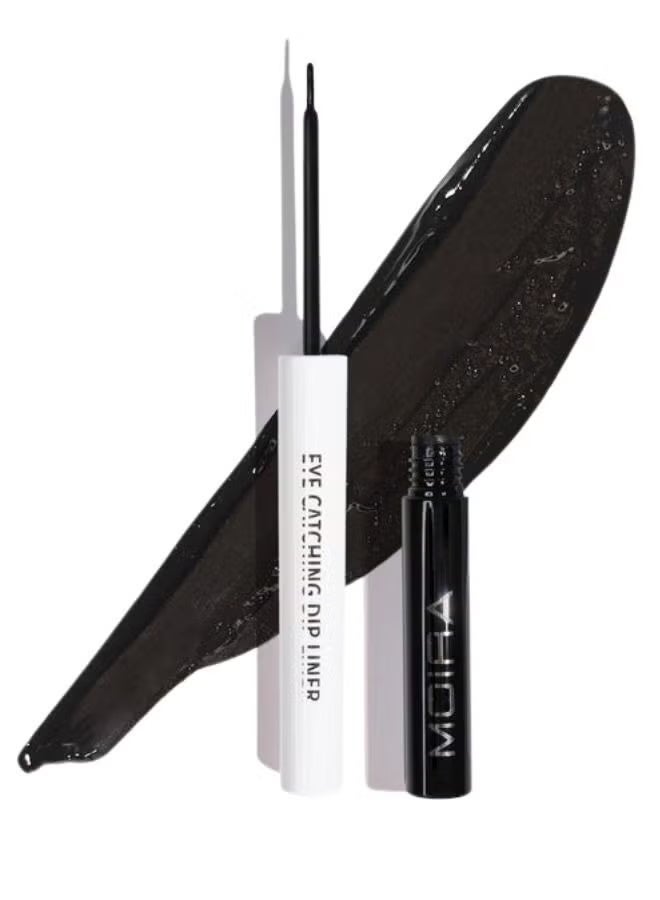 MOIRA Eye-Catching Dip Liner – 01 Black, Waterproof Liquid Eyeliner, Precision Felt Tip, Smudge-Proof, Long-Lasting, Intense Black, 2.5 ml