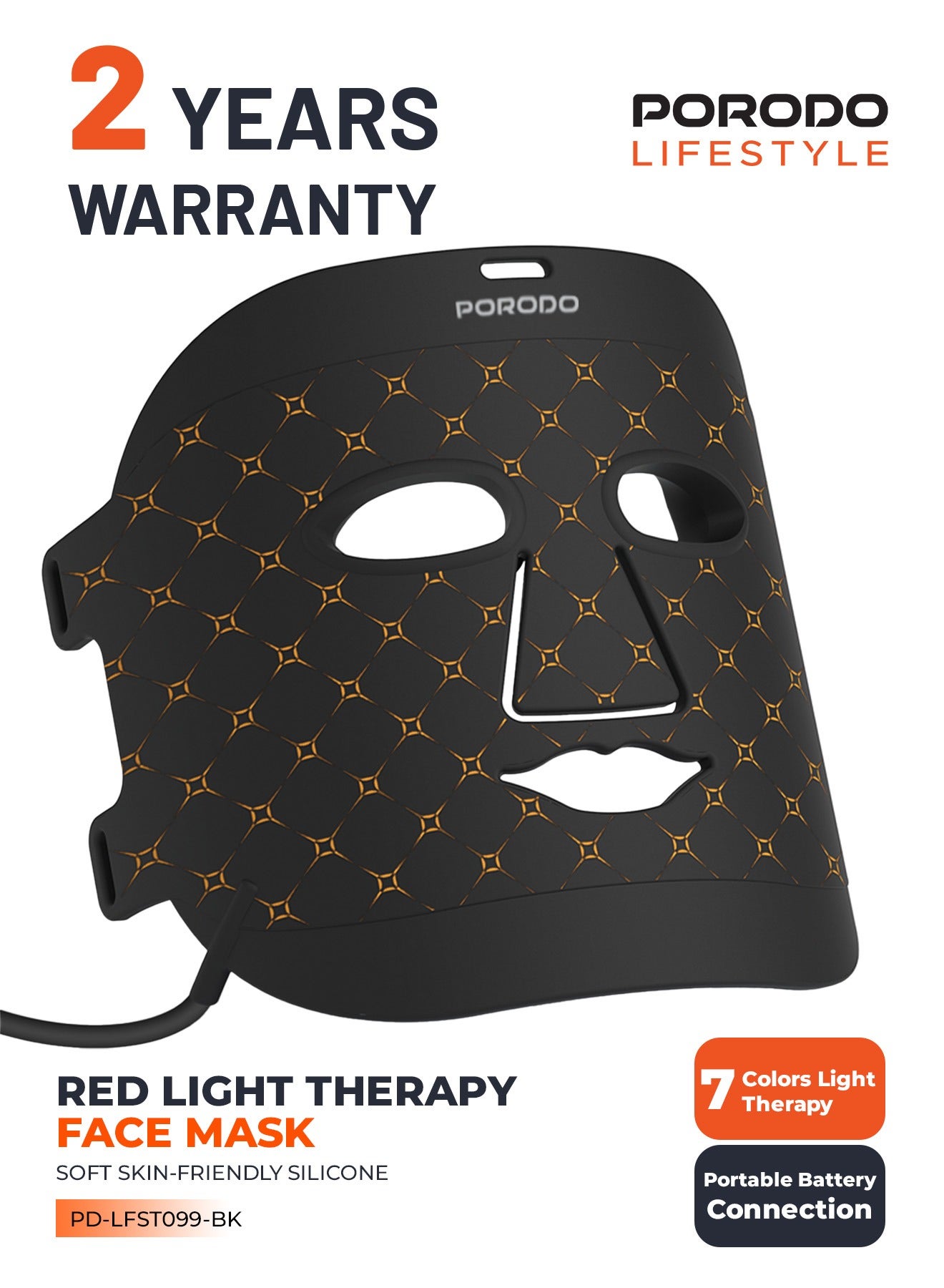 Lifestyle Red Light Therapy Face Mask with 7 Colors Light Therapy / Portable Battery Connection / Cell Growth / Acne Repair / Grease Reduction / Collagen Boost / Metabolism Boost / Rough Improvement / Skin Brightening - Black