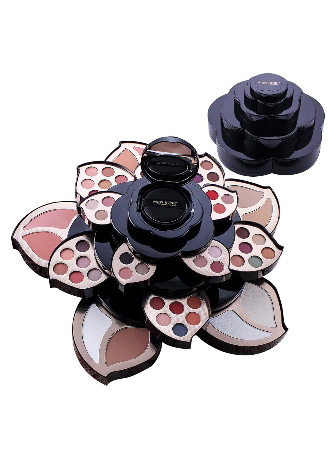 Rotating Plum Blossom Air Cushion BB Makeup Case, All in One Makeup Set, Including Eyeshadow/Lipstick/Concealer/Brow Pencil, Professional Makeup Artist and All Women (Plum Blossom Black Box)
