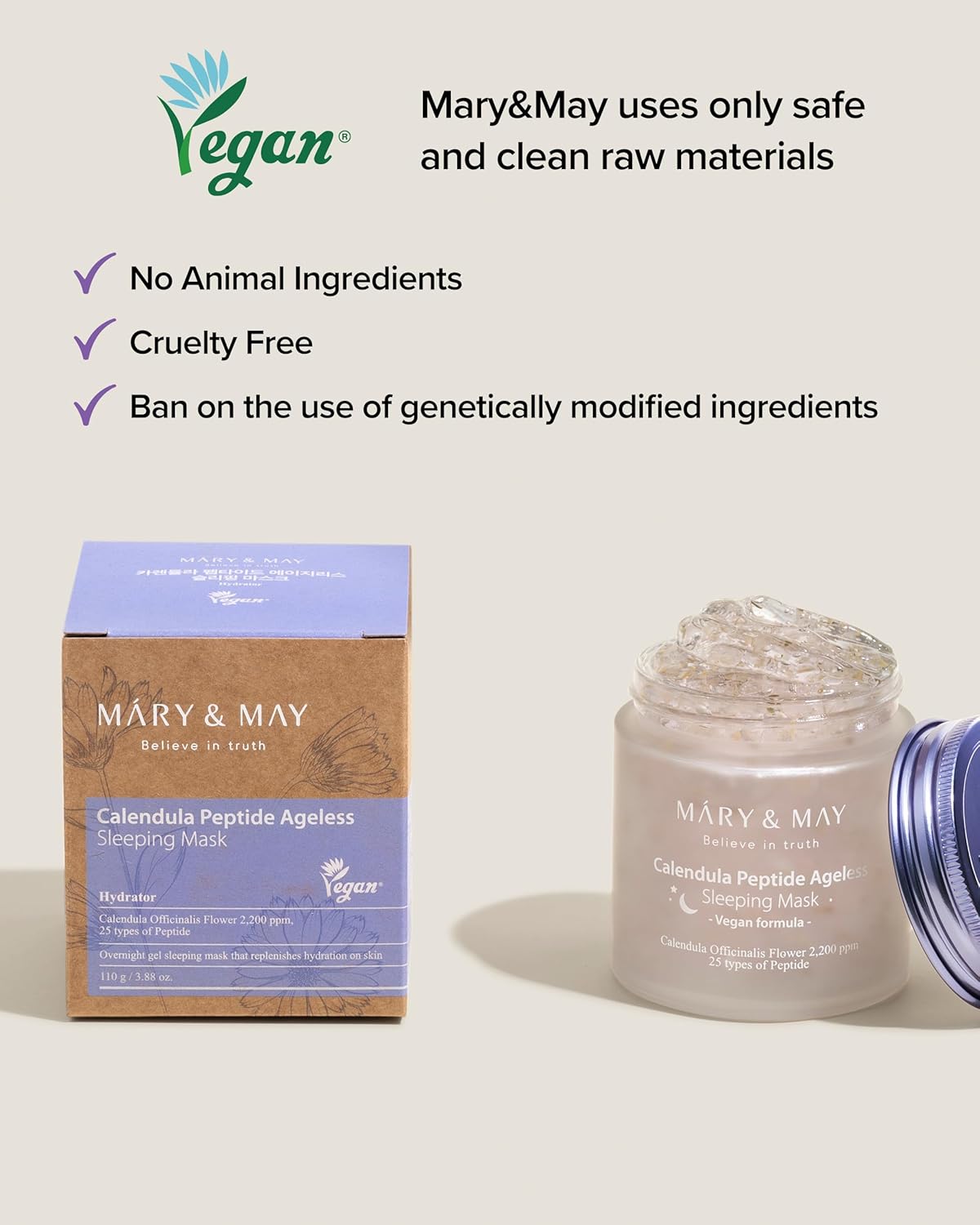 Vegan Calendula Peptide Ageless Sleeping Mask - Overnight Hydration Face Gel Mask - image 6