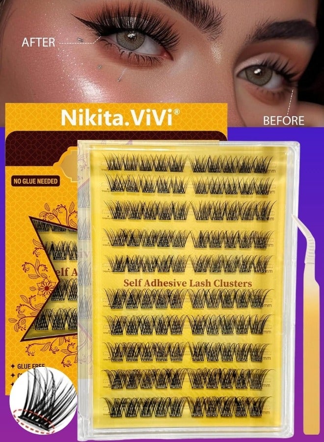 Pre Bond Lashes Kit with Tweezers Self Adhesive Eyelashes Eyelash Clusters Kit, False Lashes D Curl Pre Glued Lash Clusters Wispy Lashes Cluster Kit Lash Clusters for Beginners and Salon use Press On DIY Lash Extension Kit Falselashes 10-16mm Size 100 Pcs