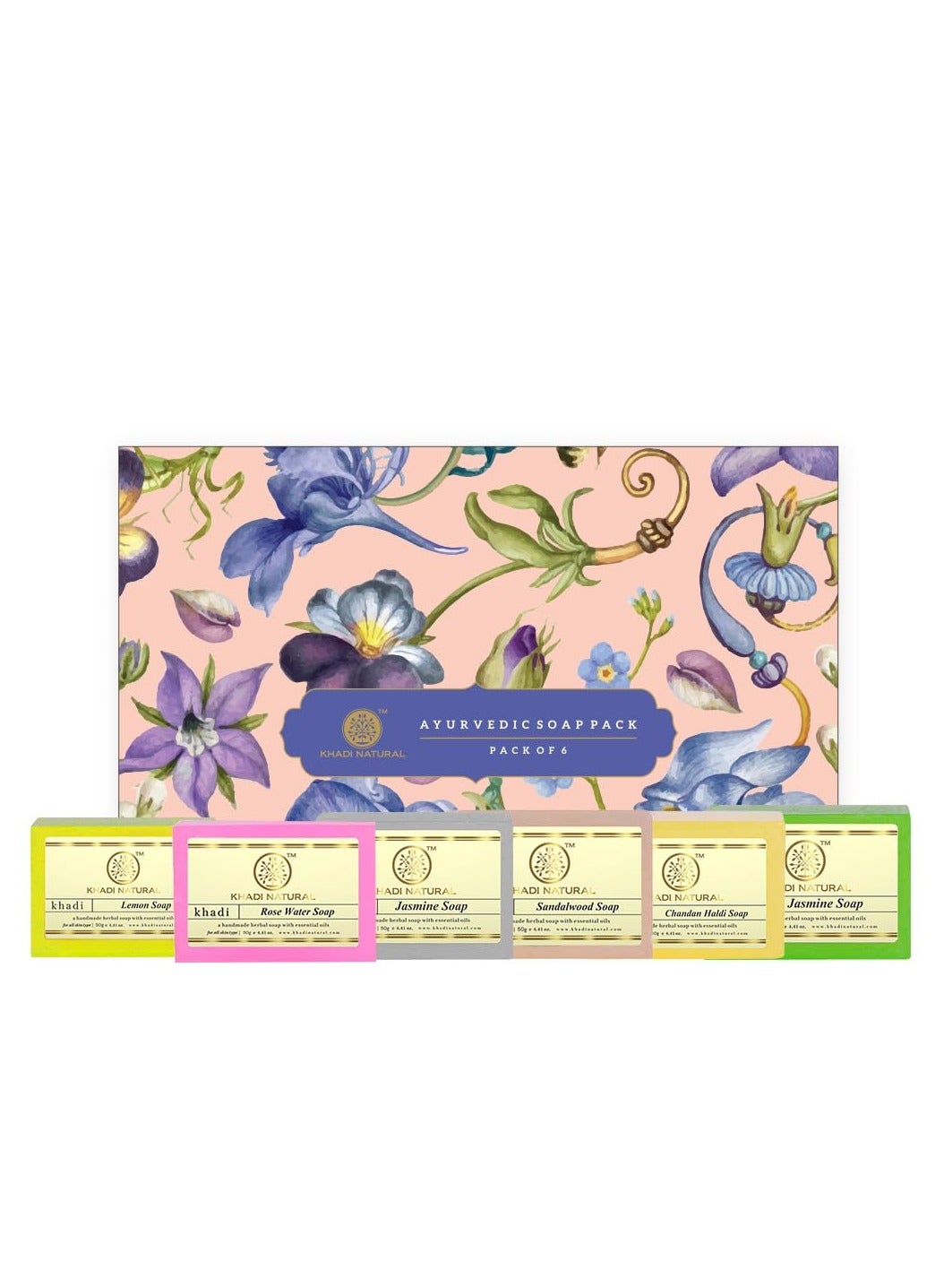 Khadi Natural Soap Kit | Assorted Handmade Soap | Natural Bathing Soap | Handmade Soap with Essential Oils | Moisturizing Soap for Body | Suitable for All Skin Types | Pack of 6 |(50gm*6) (300gm)
