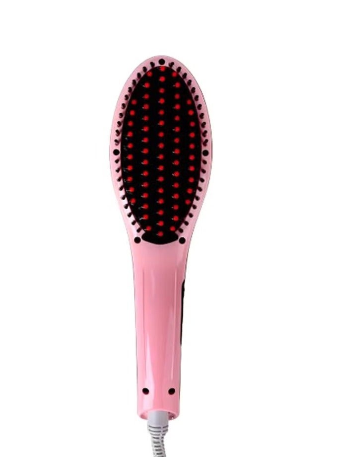 Electric Hair Straightener Brush With LCD Display Pink
