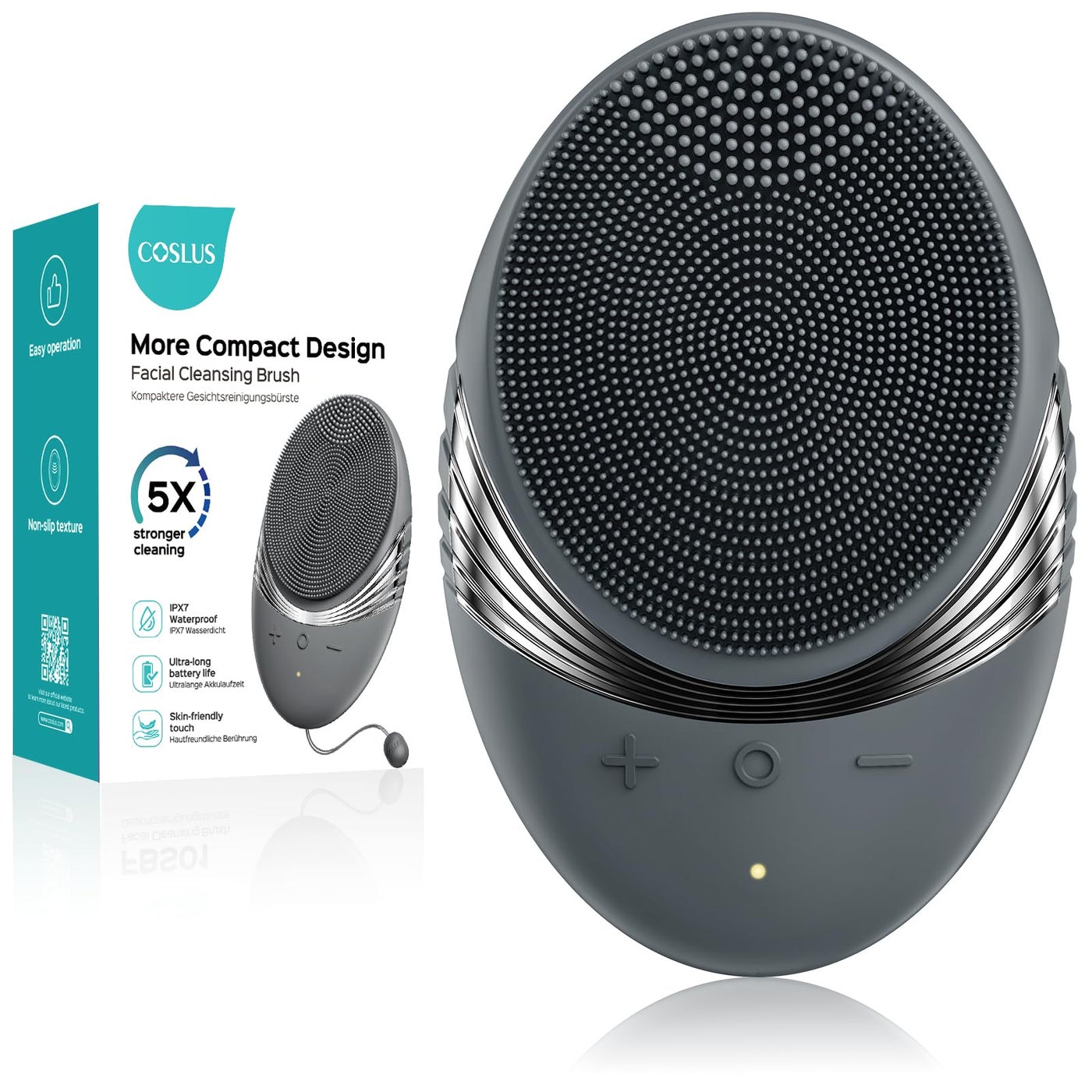 COSLUS Facial Cleansing Brush Face Scrubber: Portable Silicone Waterproof Rechargeable Face Wash Brush, 5 Cleansing Modes, Electric Deep Cleaning for Men & Women, Removing Blackhead, Exfoliating
