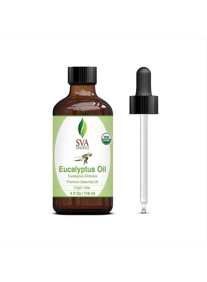 SVA Organics Eucalyptus Essential Oil 4oz (118ml) Premium Essential Oil with Dropper for Diffuser, Aromatherapy, Skin Care & Hair Care
