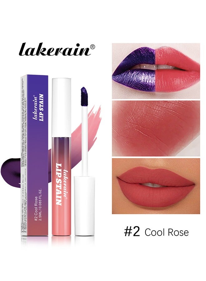 Lip Stain-Peel Off Lipstick, Long Lasting Non-Stick Cup,for Naturally Radiant Lip, Sweat Proof Waterproof, Highly Pigmented Matte Lipstick #2 Cool Rose