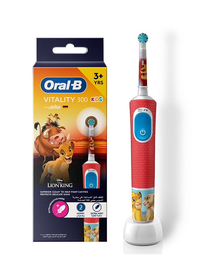 Vitality 300 Kids Disney The Lion King Rechargeable Toothbrush, 3+ Years, Extra Sensitive Mode Brush Head, 2 Cleaning Modes - D103.413.2K