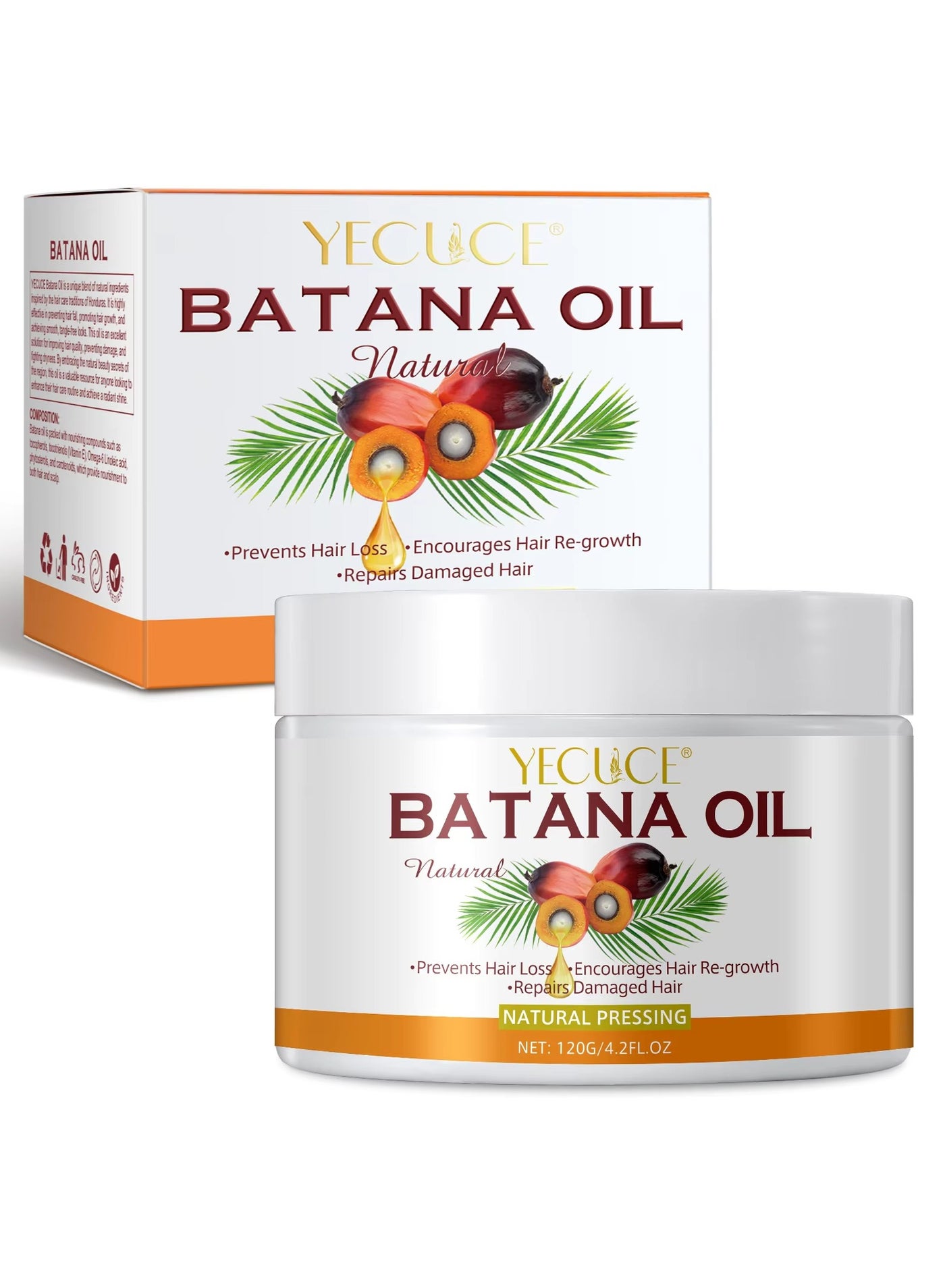 120g Natural Batana Oil Hair Butter Raw Batana Oil for Hair Growth with Castor Seed Oil and Shea Butter Batana Oil Enhance Hair Strength Prevent Hair Loss Repair Splitting Drying Hair Growth Oil