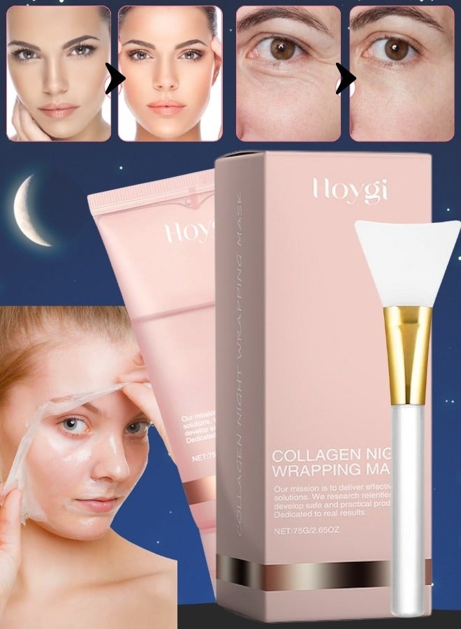 Collagen Night Wrapping  Mask 75G Deeply Hydrates Skin Overnight Face Mask Collagen Peel Off Mask Deep Collagen Mask Overnight Collagen Wrapping Face Mask for Evens Skin Tone and Deep Nourishment
