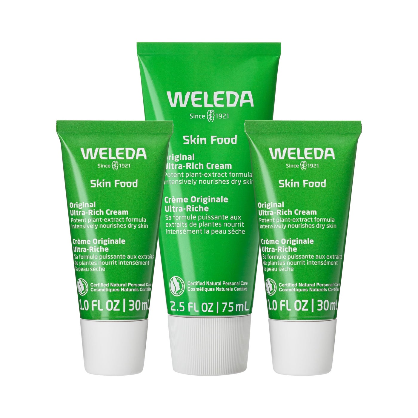 Weleda Skin Food Original Ultra-Rich Body Cream Trio, 3 Piece Set, 2.5 Fluid Ounce (Pack of 1), 1 Fluid Ounce (Pack of 2), Plant Rich Moisturizer and Lip Care with Chamomile and Calendula