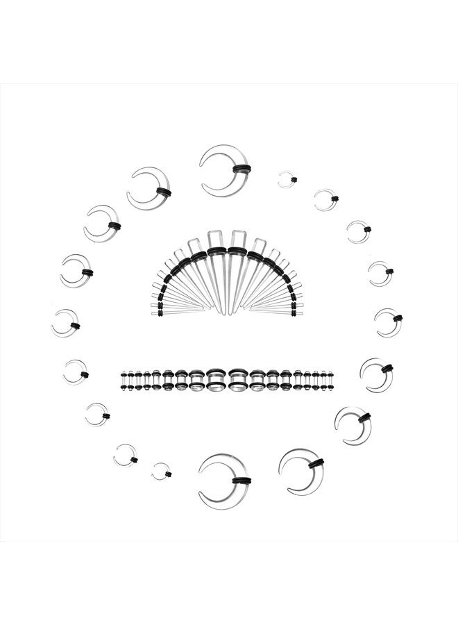 Ear Stretching Kit 54 Pieces 14G-00G Ear Gauges Expander Set Clear Acrylic Septum Piercing Kit Crescent Spiral Buffalo Tapers and Plugs for Women Men