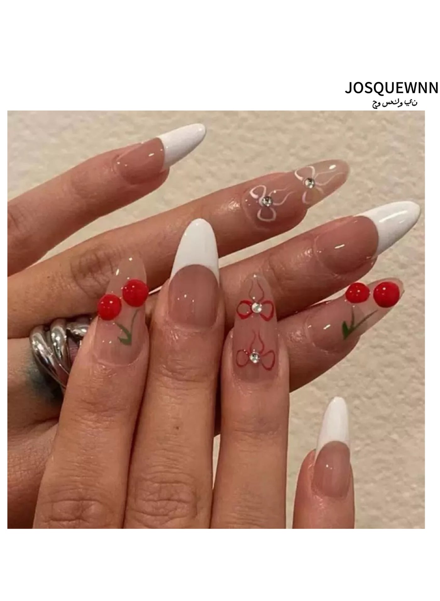 Press On Nails 24pcs, With a cherry and butterfly accents Design, a Set Of 24 Refreshing Art Pieces, Perfect For Both Everyday Wear. Acrylic Nails With Glue Kit.
