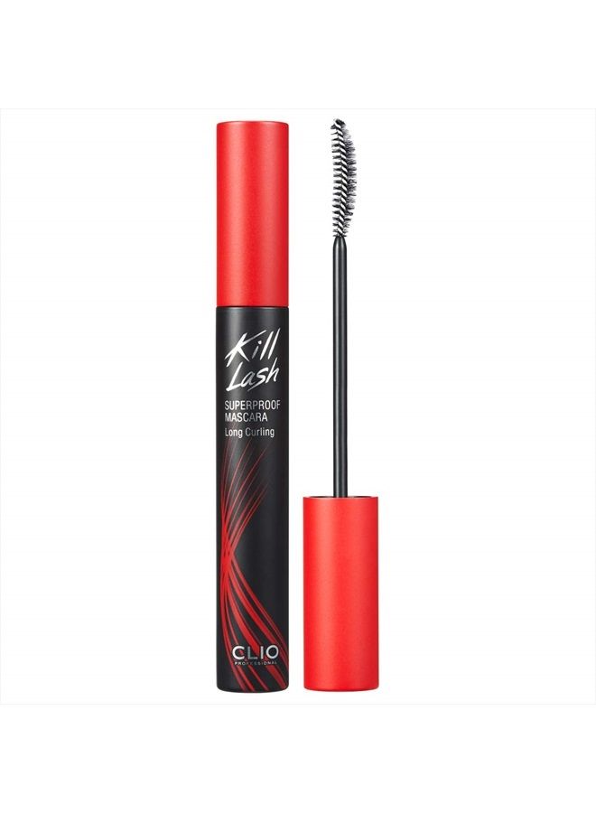 CLIO Kill Lash Superproof Mascara, Ultra-Volumizing, Smudge-Proof, Clump-Free, Curl-Holding, Long-Lasting, 0.24 fl oz (001 LONG CURING BLACK)