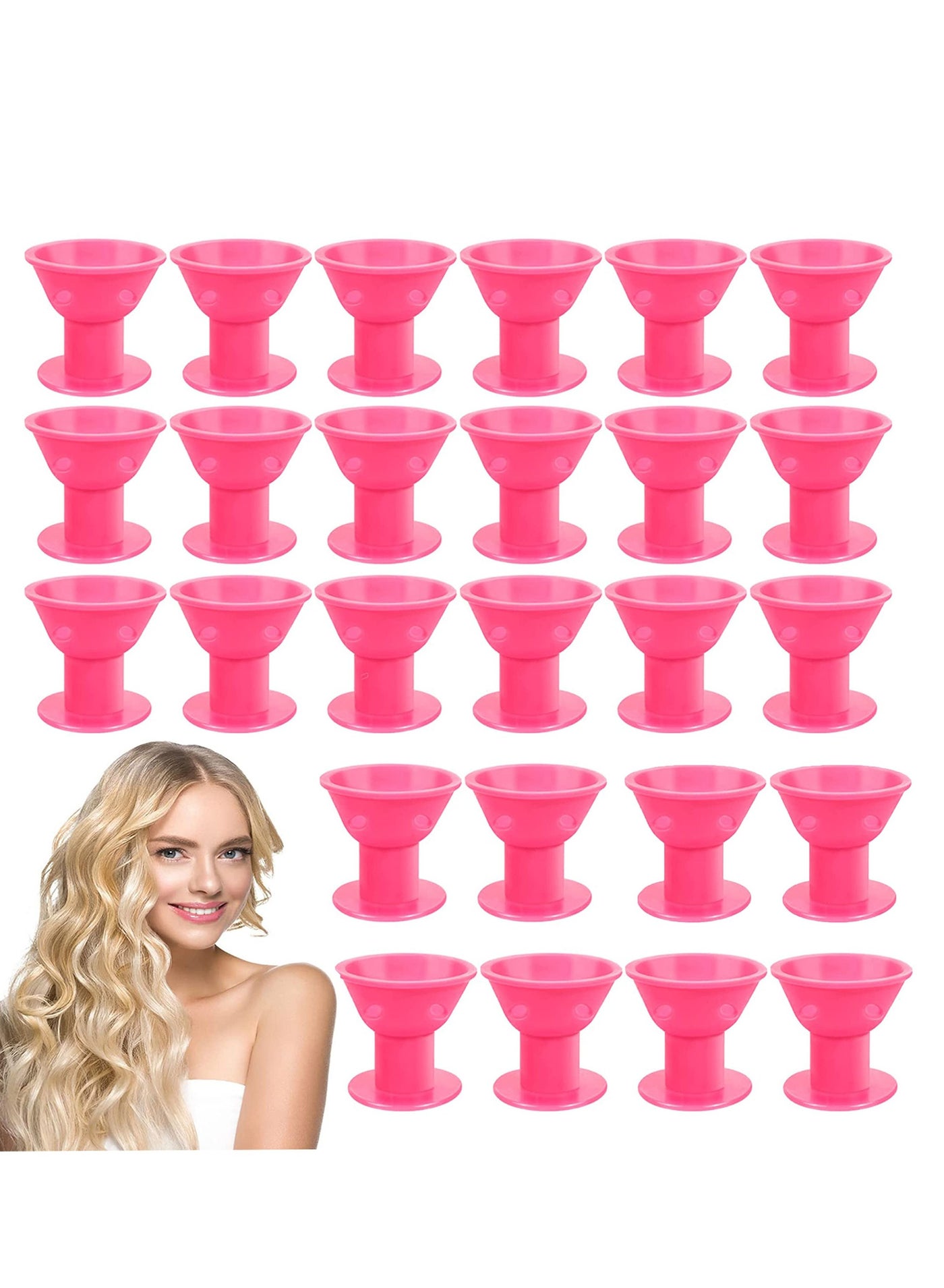30Pcs Hair Rollers Curlers, Magic DIY Rollers No Clip Professional Soft Silicone Curlers Hair Style Tools Accessories, No Heat No Damage to Hair Salon Fashion Styling Tools (Pink)