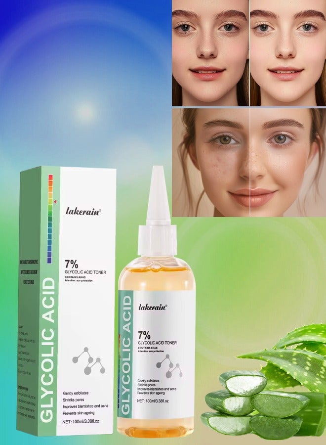 100ml 7% Glycolic Acid Toner Contains AHAs Glycolic Acid Toning Solution Exfoliating Serum for Face Hydrates and Reduces Skin Blemishes Shrink Pores Anti Aging Facial Toner