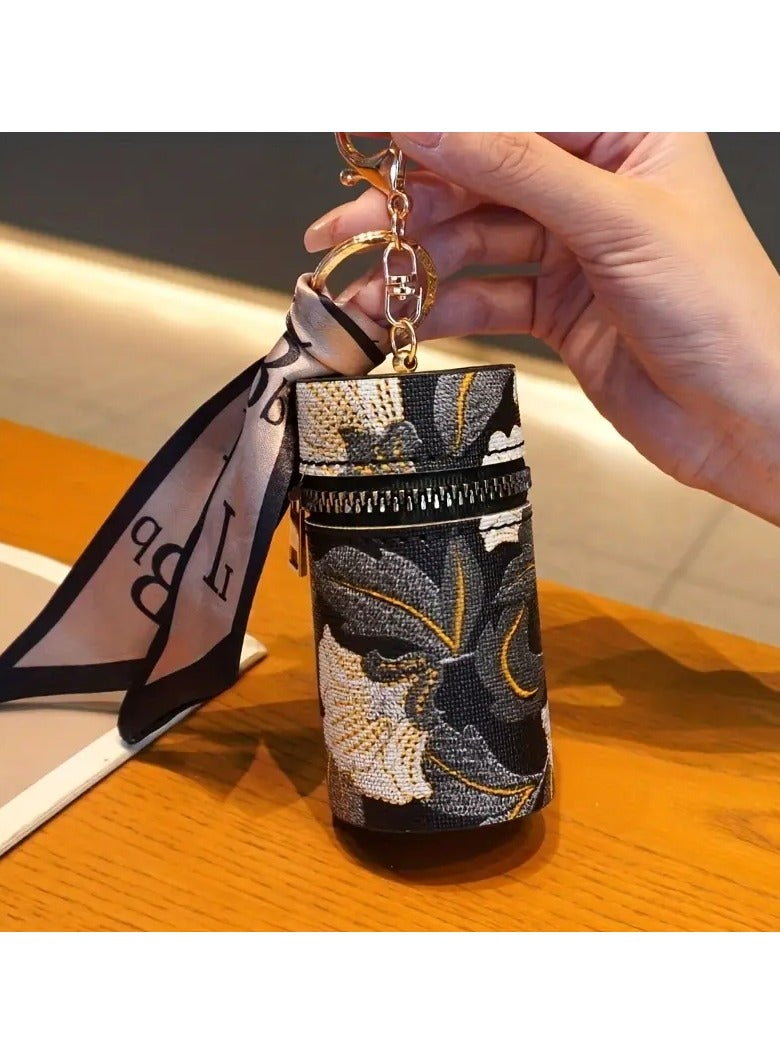 Cultural Motif, Exquisite Handmade Embroidered Hanfu Printed Bucket Bag, Portable Lipstick Storage Box with Keychain, Ideal Headphone Case, Gorgeous Bag Pendant - The Perfect Gift for Every Woman
