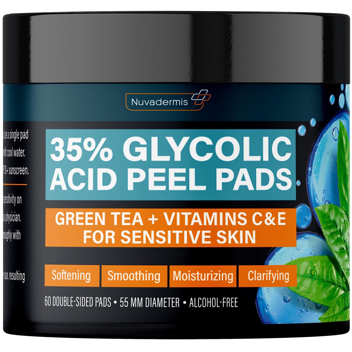 NUVADERMIS 35% Glycolic Acid Peel Pads â€“ Exfoliating Facial Resurfacing for Blackheads, Dark Spots, and Acne â€“ Safe for Sensitive Skin â€“ 60 Double-Sided Pads