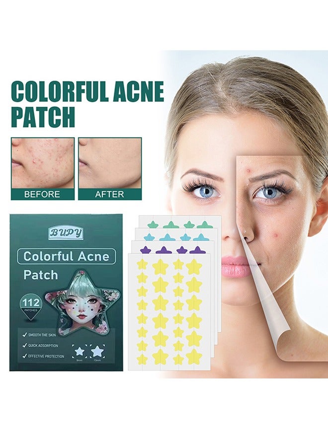 Colorful Acne Patch ,Star Shaped Hydrocolloid Acne Patches  Spot Dots Stickers for Blemishes Pimples and Whiteheads-1 Pack 112 Patches