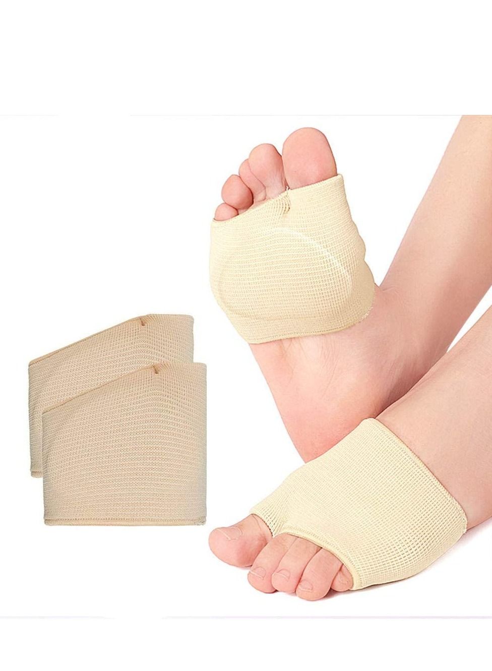 Metatarsal Pads Ball of Foot Cushions Metatarsal Foot Pads for Pain Relief, Gel Pads Cushion for Metatarsalgia Neuroma Fabric Metatarsal Sleeve Pads for Women/Men, Beige(1 Pair)