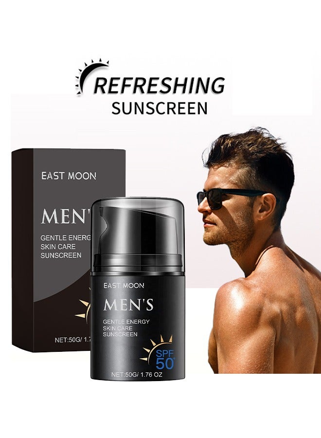 Men'S Sunscreen SPF50+,Moisturizing And Non-Sticky Sun Cream,Anti-Oxidation Reduce Skin Damage For Men,Sunscreen Lsolating Cream Effective UV Protection 50g