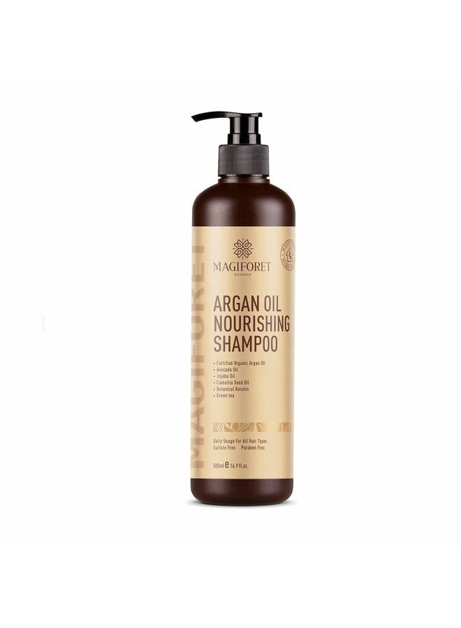 Organic Moroccan Argan-Oil Shampoo - MagiForet Moisturizing, Volumizing Sulfate Free Shampoo for Women, Men and Teens - Used for Dry Damaged Colored and all Hair Types, Anti-Aging Hair Care, 16.9 oz