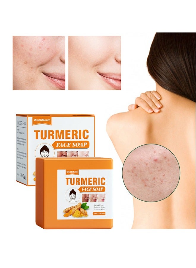 Turmeric Face Soap, Moisturizing Turmeric Soap For Face And Body, Shrink Pores Reduces Acne ,Soft And Smoother Skin Reduce Pigmentation, Multiple Parts Can Be Used 100g