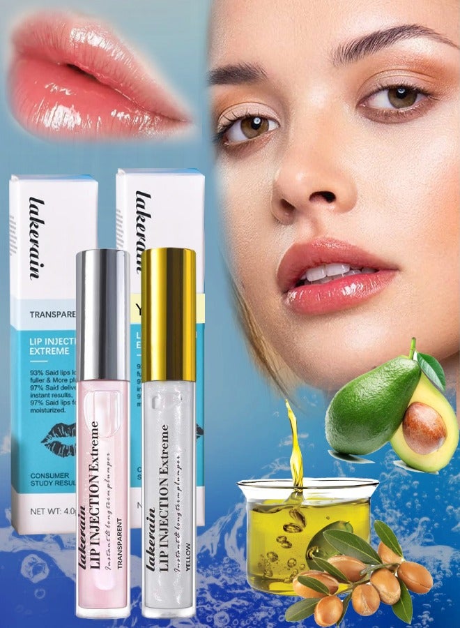 2 Pcs Lip Injection Extreme Lip Plumper Enhancing Plump Effect For Softer Bigger Fuller Lips Clear Natural High Shine Finish Hydrating and Reduce Fine Lines Healthy Lip Plumping Enhancer