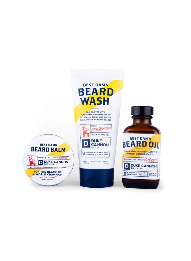 Best Damn Beard Care Collection for Men (Citrus Hefeweizen Scent) 3 Gift Bundle - Superior Grade Collection, Featuring Premium Beard Wash, Beard Balm, Beard Oil (3 Piece Set)