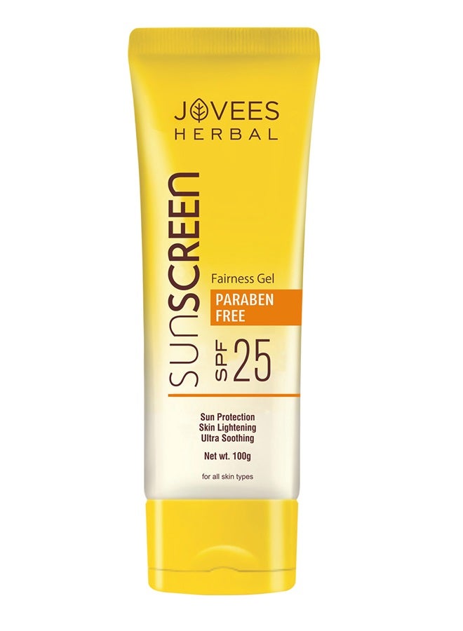 Jovees Herbal Sunscreen Fairness Gel SPF 25 100g | With Aloe Vera & Chamomile | Lightweight, Non-Greasy, Brightens Skin | For Oily, Sensitive & Dry Skin
