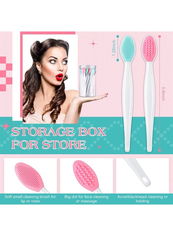 24 Pcs Silicone Exfoliating Lip Brush with Container, Double Sided Silicone Lip Scrubber Soft Cleaning Lip Brush Face Cleaning Applicator for Plump Smoother Lip Appearance (Pink, Green)