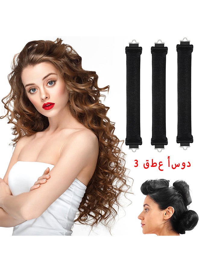 Heatless Hair Curler With Flexi Rods And Hook, Heatless Curling Rod For All Hair Types, Comfortable No-Heat Curlers To Sleep In, Overnight Blowout Curls, 3PCS Black