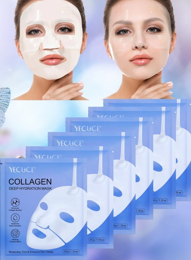 6 Pcs Collagen Deep Hydration Mask Bio Collagen Mask Collagen Face Mask Hydrating Overnight Mask Pore Minimizing Elasticity Improvement Firming Moisturizing Nourishing Smooth Bio Collagen Face Mask 6Pcs
